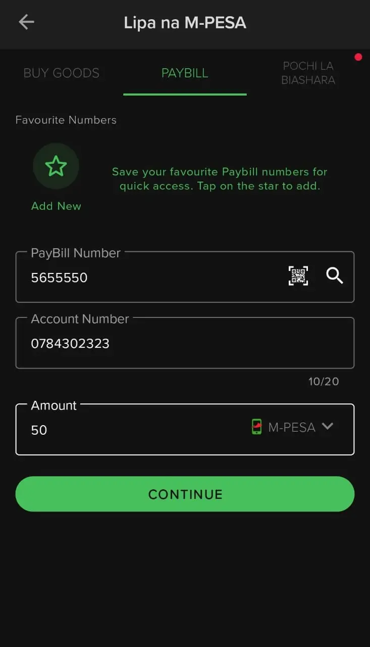 Enter the business number 56 555 50