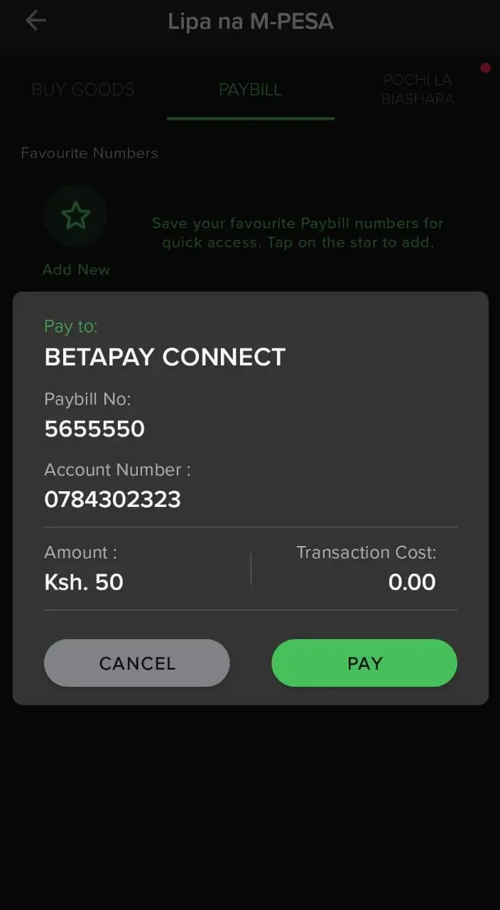 Confirm your details and enter your M-Pesa PIN